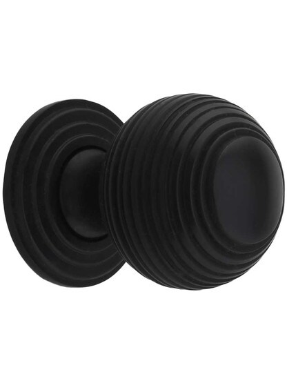 Solid-Brass Reeded Round Knob with Rosette - 1 1/4inch Diameter.
